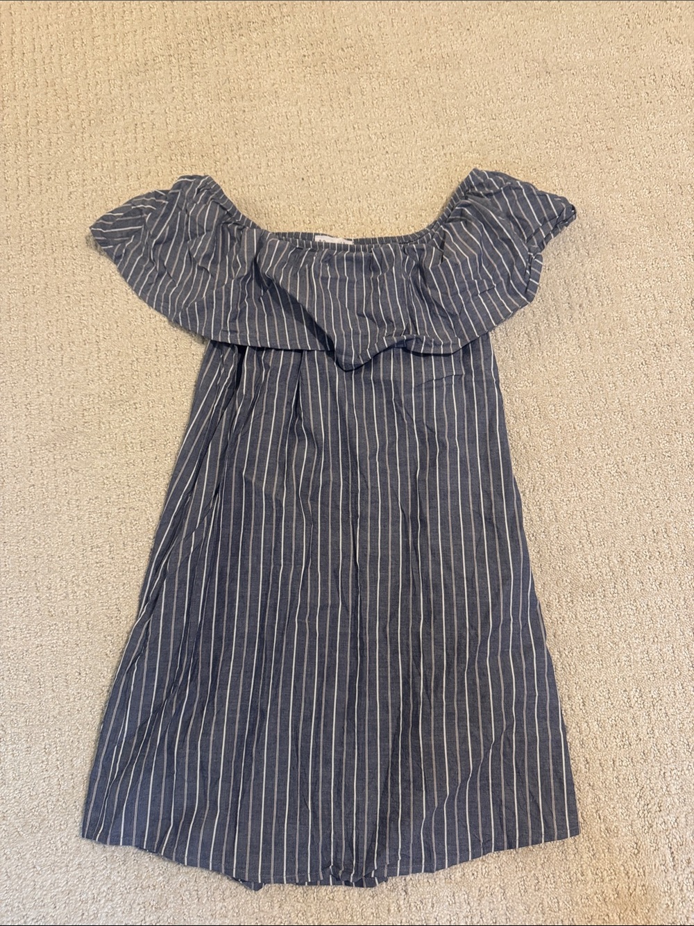 Socialite Navy Blue and White Striped Off-Shoulder Mini Dress